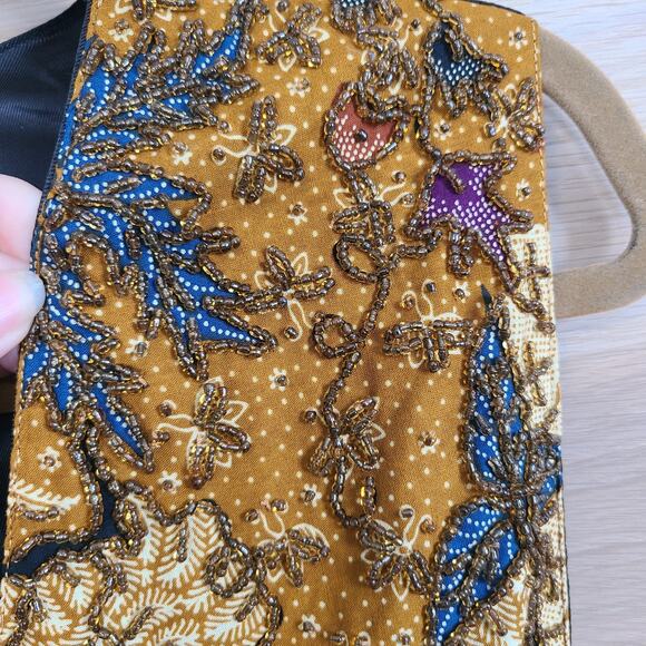 VTG Kenar Womens Gold Beaded Bird Floral Pattern Vest Size Small Tie Waistcoat - Picture 8 of 15